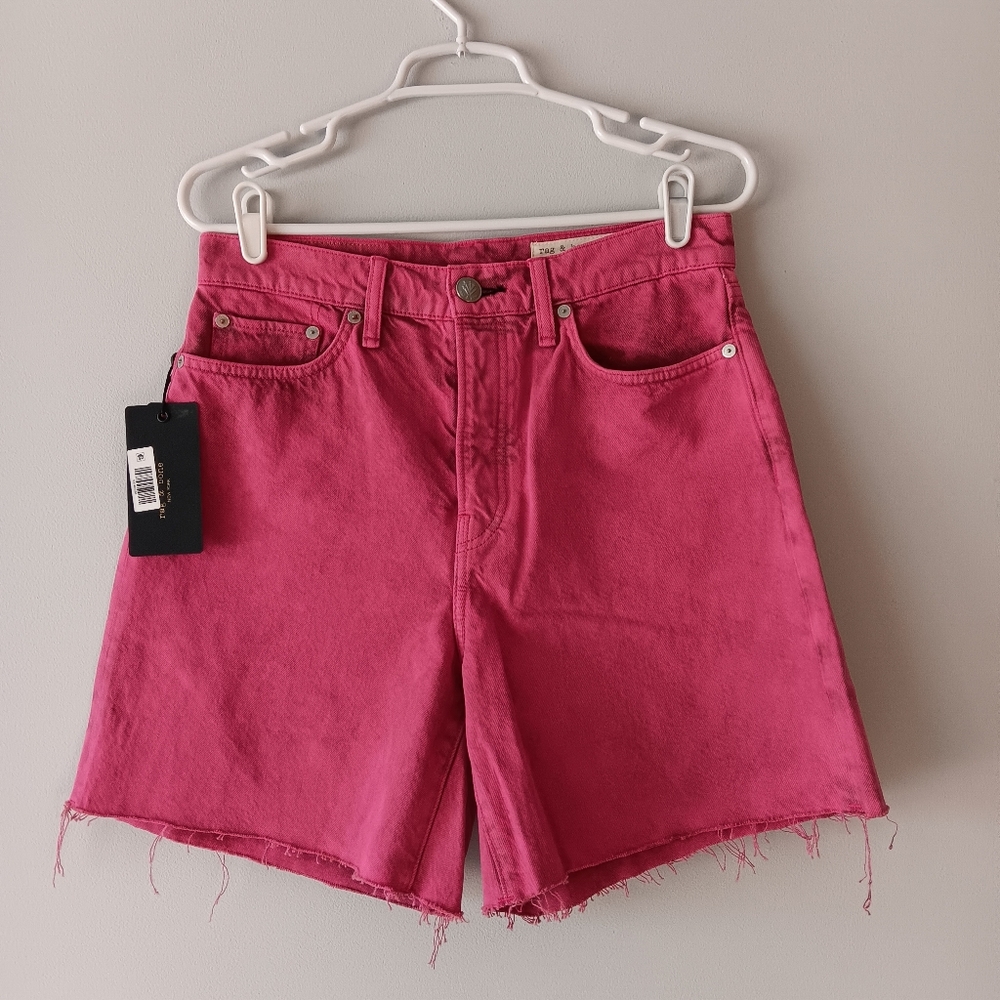 Rag & Bone Maya Jean Short 6" High Rise Bright Fuchsia Organic Cotton Size 28 - Picture 14 of 14